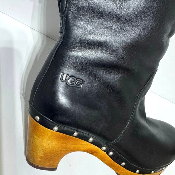 Ugg Lynnea 1958 Women’s Black Leather Wool Lined Heeled Boots Size 7 - Picture 10 of 12
